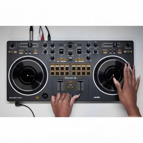 Pioneer DJ DDJ-REV1 2-Channel DJ Controller with Gemini AS-1500P 15" Active Speakers